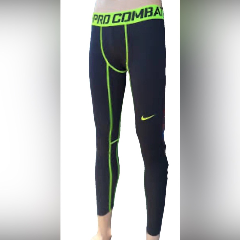 Nike Pro Combat Compression Tights Black / Volt Accents Mens SZ.L